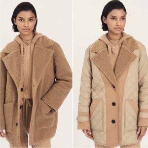 Derek Lam 10 Crosby Amelie Faux Shearling Reversible Jacket 12 Quilted Camel Tan